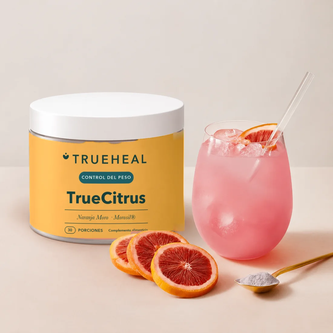 TrueCitrus con bebida de naranja roja